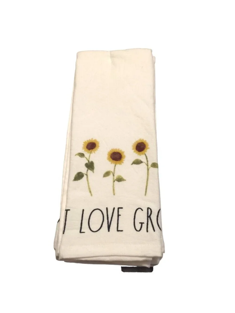 Rae Dunn LET LOVE GROW. Sunflowers White Kitchen Towels Set of Two